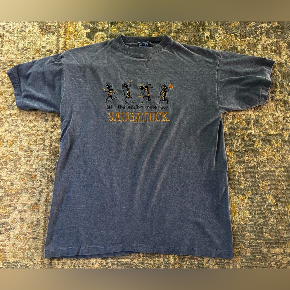 Vintage 90’s Saugatuck, Michigan Let the Rhythm Move You Embroidered Tribal Tee